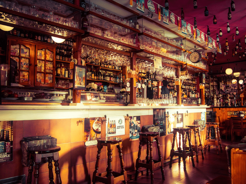 Empty Bar and Barstools in Irish Pub