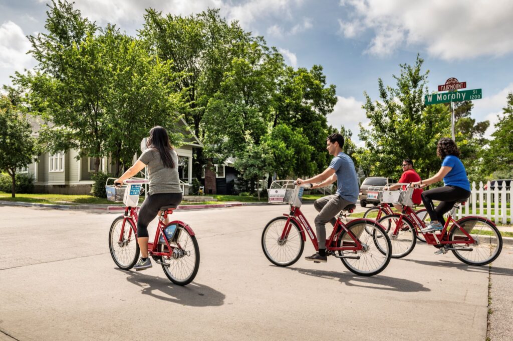 People riding on bikes